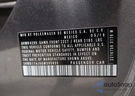 2016 Volkswagen Jetta 1.8T Sport from USA, damaged, VIN 3VWD17AJ5GM395635